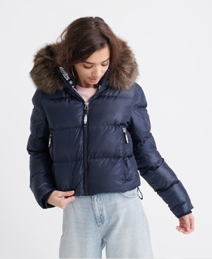 Superdry Sport Puffer Borg Crop Női Kabát Sötétkék | MORHW4267